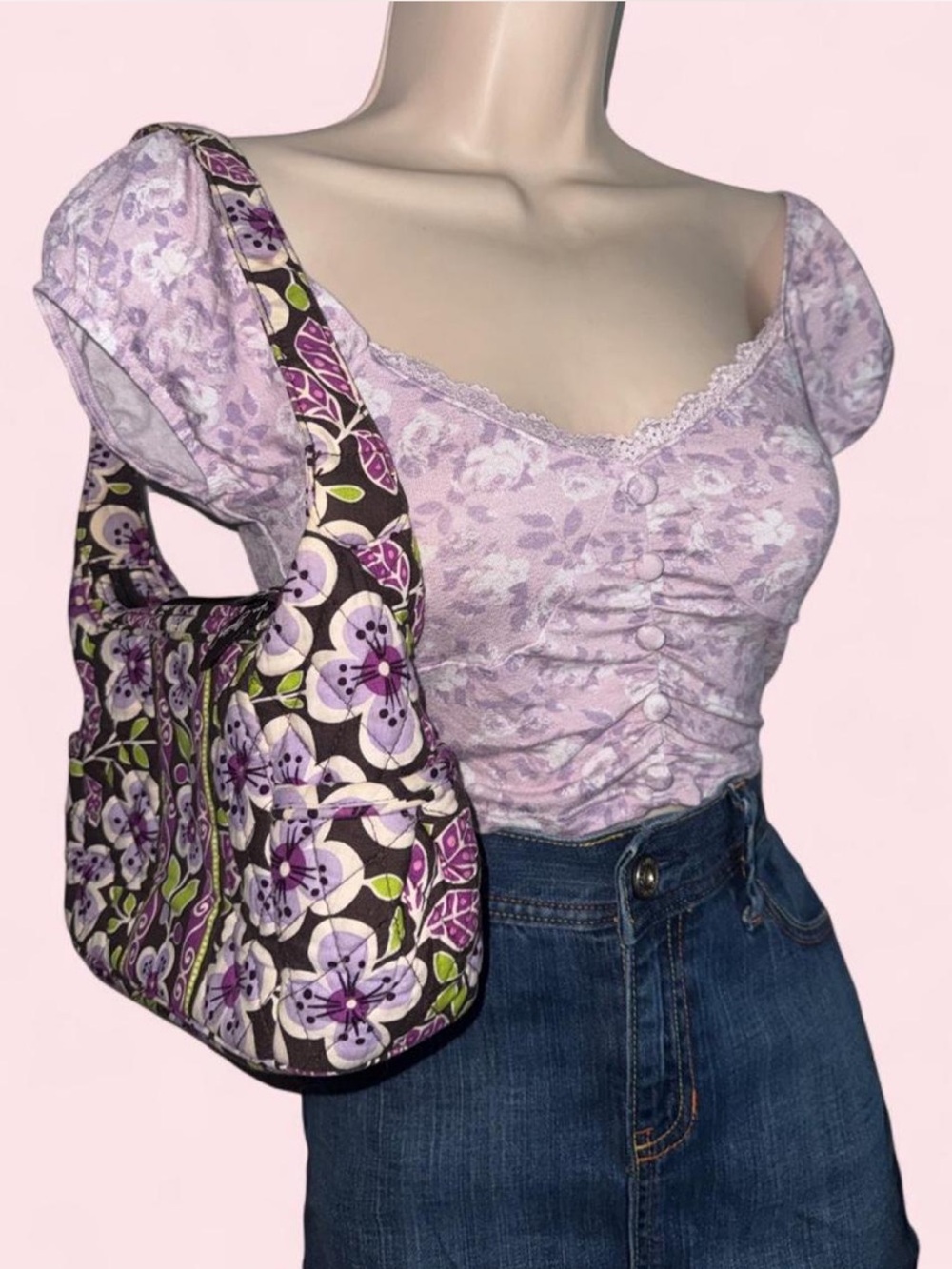 Purple Lilac Floral Corset Style Cropped Top